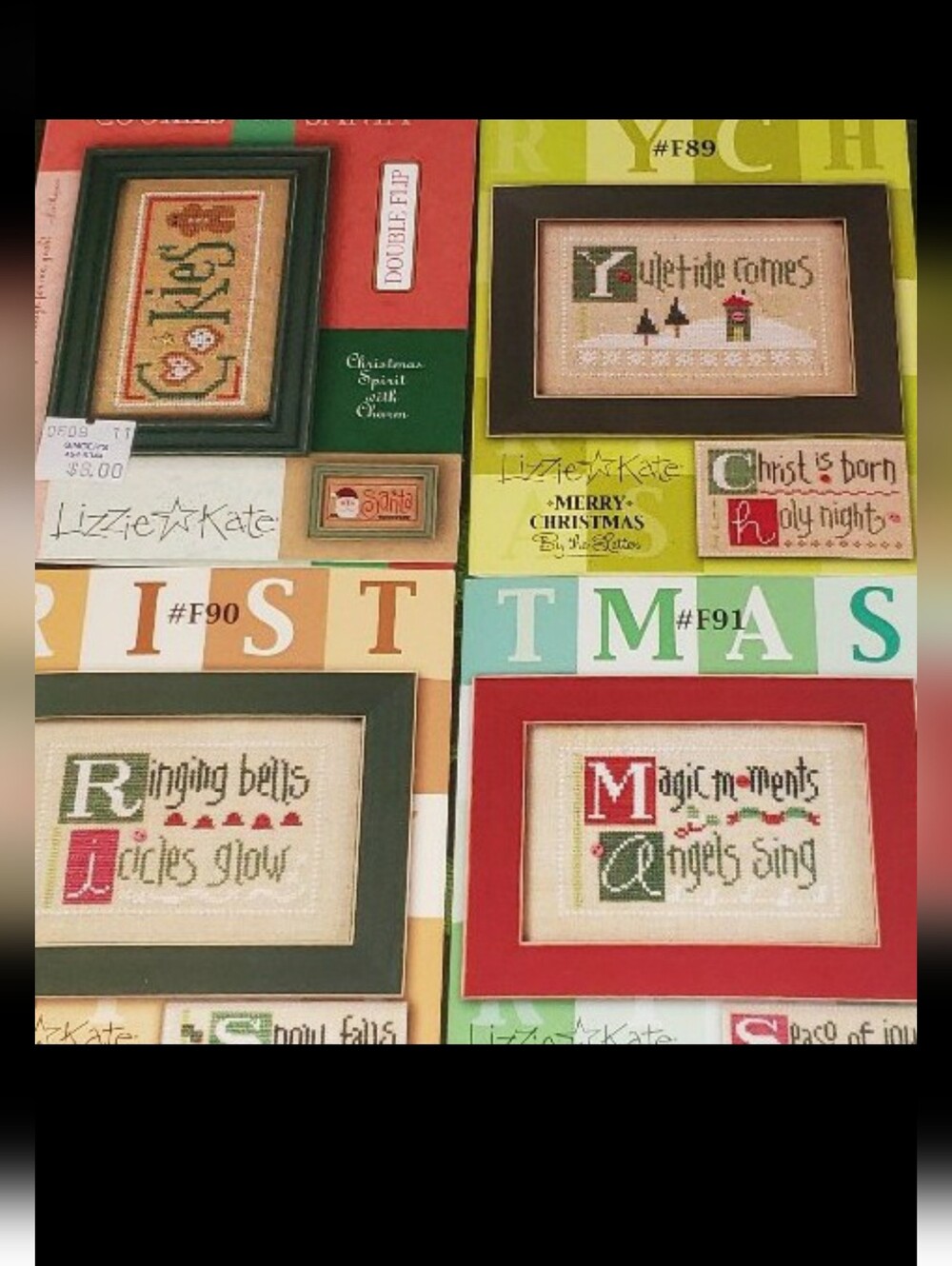 Lot Of Four (4) Lizzie Kate Mini Cross-Stitch Patterns With Embellishments: